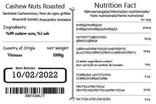 Load image into Gallery viewer, Seba Garden Whole Roasted Lightly Salted Cashews - 1kg Packed Fresh in Resealble Bag - Healthy Protein Food, All Natural, Keto Friendly, Vegan, Gluten Free