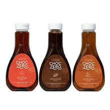 Load image into Gallery viewer, ChocZero Syrup Variety Pack. Sugar-free, Low Carb, No Preservatives. Thick and Rich. No Sugar Alcohol, Gluten-Free. 3 Bottles (Chocolate, Caramel, Maple) - Carb Free Zone