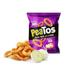 Load image into Gallery viewer, PeaTos Crunchy Rings Snacks, Classic Onion, .6 Ounce (15 Count), Junk Food Taste, Made from Peas, Bold Flavors, 4g Protein and 3g Fiber, Pea Plant Protein Snack