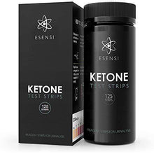 Load image into Gallery viewer, ESENSI Ketone Test Strips. 125 Keto Urine Dip Sticks Accurately Detect and Measure Fat Burning Ketosis Levels in Seconds. Professional UK Reagent Testing Kit for Low Carb or Diabetic Urinalysis - Carb Free Zone