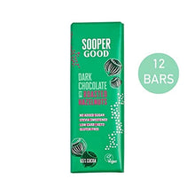 Load image into Gallery viewer, Sugar Free and Vegan Dark Chocolate Bars by Soopergood – Keto Friendly - Low Carb - Gluten Free - 65% Cacao with roasted hazelnuts – Sweetened with Stevia – Box of 12 x 40g