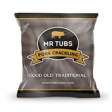 Load image into Gallery viewer, Mr Tubs Pork Double Hand Cooked Crackling - Keto & Paleo Friendly Meat Snack - 12 x 28g Foil Bags (Good Old Traditional Flavour)