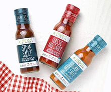 Load image into Gallery viewer, Primal Kitchen 3 Pack Organic and Unsweetned Barbeque & Steak Sauce - Whole 30 Approved, Keto, Paleo Friendly - Includes: Classic BBQ, Golden BBQ, and Steak Sauce