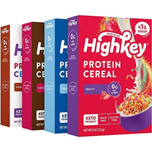 Load image into Gallery viewer, HighKey Protein Snacks - Keto Breakfast Cereals - 0 Net Carb & Zero Sugar, Grain & Gluten Free Cereal Snack - Non GMO Food - Paleo, Diabetic, Ketogenic Flakes - Healthy Grocery Foods - Variety 4 Pk