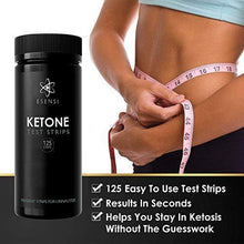 Load image into Gallery viewer, ESENSI Ketone Test Strips. 125 Keto Urine Dip Sticks Accurately Detect and Measure Fat Burning Ketosis Levels in Seconds. Professional UK Reagent Testing Kit for Low Carb or Diabetic Urinalysis - Carb Free Zone