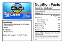 Load image into Gallery viewer, Wild Planet Sardines in Water, No Salt Added, Keto and Paleo, 4.4 Ounce (Pack of 12)
