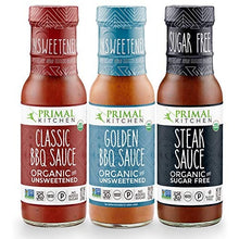 Load image into Gallery viewer, Primal Kitchen 3 Pack Organic and Unsweetned Barbeque & Steak Sauce - Whole 30 Approved, Keto, Paleo Friendly - Includes: Classic BBQ, Golden BBQ, and Steak Sauce