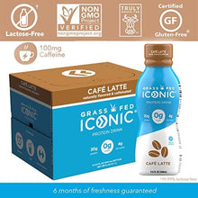 Load image into Gallery viewer, ICONIC Beverages Protein Drinks, Cafe Latte, Low Carb, High Protein, 20G Protein + 180mg Caffeine, Grass Fed, Lactose Free, Gluten Free, Non-GMO, Kosher, Keto Friendly, 11.5 Fl Oz (Pack of 12)