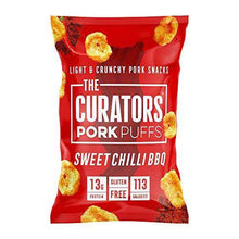 Load image into Gallery viewer, THE CURATORS Pork Puffs - Sweet Chilli BBQ, 22g (12 Packs) - High Protein Low Carb Keto Savoury Snacks with Crunch