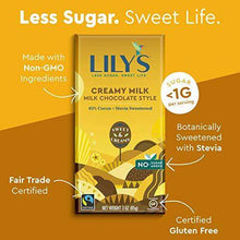 Load image into Gallery viewer, Creamy Milk Chocolate Bar by Lily's | Stevia Sweetened, No Added Sugar, Low-Carb, Keto Friendly | 40% Cocoa | Fair Trade, Gluten-Free & Non-GMO | 3 ounce, 12-Pack - Carb Free Zone