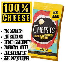 Load image into Gallery viewer, CHEESIES Crunchy Cheese Snack, Gouda. No Carb, No Sugar, High Protein, Gluten Free, Vegetarian, Keto 12 x 20g Bags - Carb Free Zone