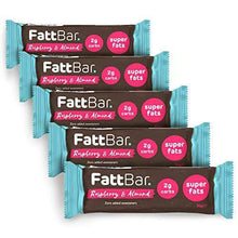 Load image into Gallery viewer, FattBar Keto Bar (Raspberry & Almond, 5-Pack) | Natural and Delicious Keto Snacks Packed with Super Fats |No Gluten Ingredients, Low Carb, High Fibre, Low Sugar, Keto, Sweetener Free, Vegan, Non GMO - Carb Free Zone