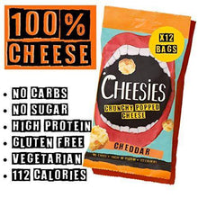 Load image into Gallery viewer, CHEESIES Crunchy Cheese Snack, Cheddar. No Carb, No Sugar, High Protein, Gluten Free, Vegetarian, Keto (12 x 20g Bags) - Carb Free Zone