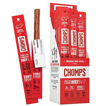 Load image into Gallery viewer, CHOMPS Grass Fed Original Beef Jerky Snack Sticks, Keto, Paleo, Whole30 Approved, Non-GMO, Gluten Free, Sugar Free, High Protein, 90 Calorie Snacks, 1.15 Oz Meat Stick, Pack Of 24 - Carb Free Zone