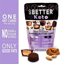 Load image into Gallery viewer, GO BETTER Keto Cups | Dark Chocolate with Almond Butter | 1g Net Carb, No Sugar, No Sugar Alcohols, No Artificial Ingredients, No Preservatives | 7.5oz bag - Carb Free Zone