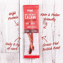 Load image into Gallery viewer, Prime Beef Salami Sticks - Lean, High Protein, Paleo & Keto Friendly - Made with British Grass Fed Beef… (Hot & Spicy)