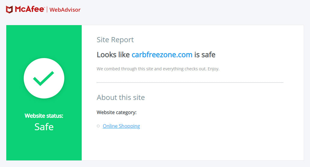 We are rated a Safe Site by McAfee WebAdvisor 