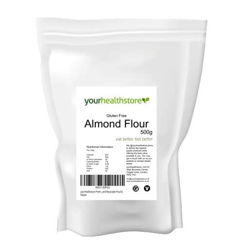 yourhealthstore Premium, Gluten Free, Finely Ground Almond Flour 500g, Non GMO, Blanched, Keto, from Spain (Resealable and Recyclable Pouch).