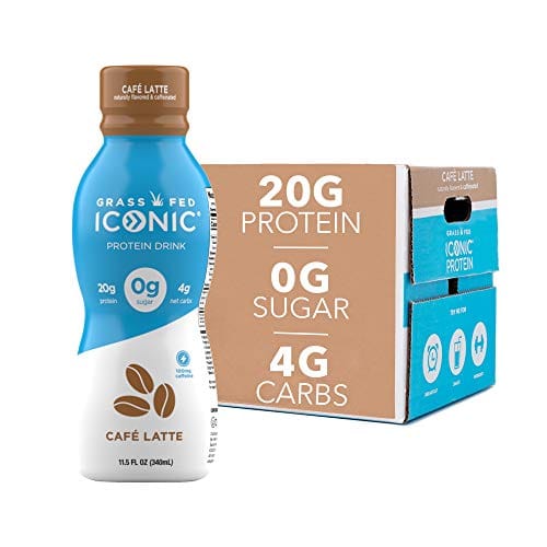 ICONIC Beverages Protein Drinks, Cafe Latte, Low Carb, High Protein, 20G Protein + 180mg Caffeine, Grass Fed, Lactose Free, Gluten Free, Non-GMO, Kosher, Keto Friendly, 11.5 Fl Oz (Pack of 12)