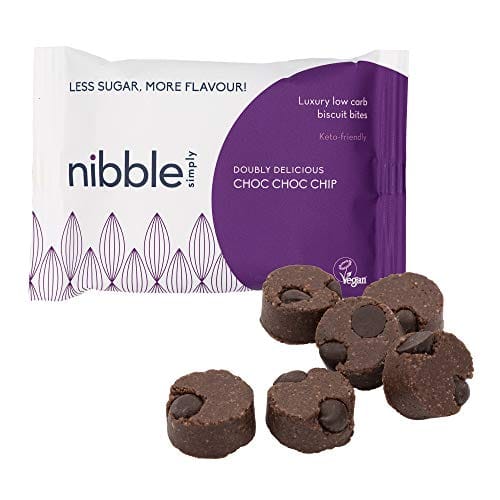 Nibble Simply Doubly Delicious Choc Choc CHIP - Low carb, Lower Sugar, Keto-Friendly, Vegan (12 x 36g Packs)