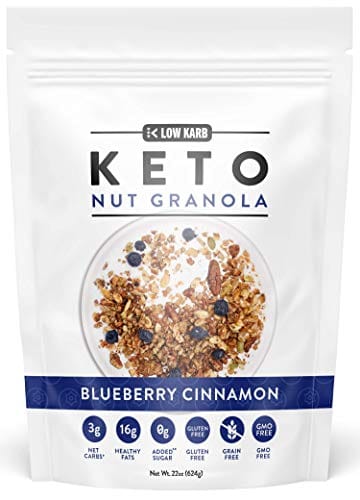 Low Karb - Keto Blueberry Nut Granola Healthy Breakfast Cereal - Low Carb Snacks & Food - 3g Net Carbs - Almonds, Pecans, Coconut and more (22 oz) (1 Count)
