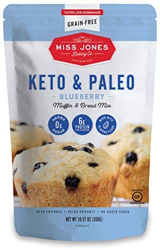 Miss Jones Baking Keto Blueberry Muffin Mix - Gluten Free, Low Carb, No Sugar Added, Naturally Sweetened Desserts & Treats - Diabetic, Atkins, WW, and Paleo Friendly