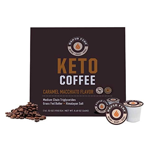 Rapid Fire Caramel Macchiato Ketogenic High Performance Keto Coffee Pods,  Supports Energy & Metabolism, Weight Loss, Ketogenic Diet 16 Single Serve K  Cup Pods  Carb Free Zone