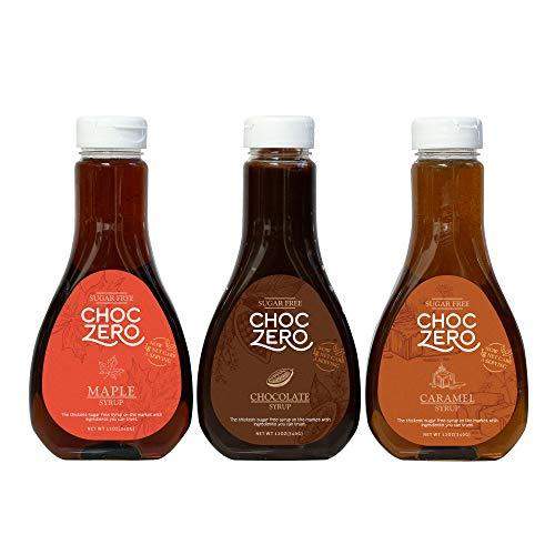 ChocZero Syrup Variety Pack. Sugar-free, Low Carb, No Preservatives. Thick and Rich. No Sugar Alcohol, Gluten-Free. 3 Bottles (Chocolate, Caramel, Maple) - Carb Free Zone
