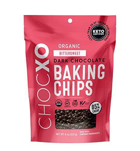 ChocXO Keto Certified Organic Dark Chocolate Baking Chips | USDA Organic, Non GMO, Certified Gluten Free, Keto Certified, Fairtrade Ingredients, and Kosher, 227 g (1 Bag) - Carb Free Zone