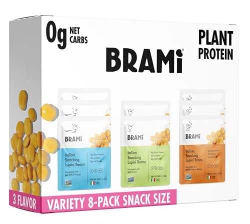 BRAMI Lupini Beans Snack, Mini | 4g Plant Protein, 0g Net Carbs | Vegan, Vegetarian, Keto, Plant Based, Mediterranean Diet | 1.06 Ounce (8 Count) - Carb Free Zone
