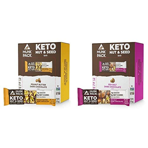 Munk Pack Keto Nut & Seed Bars 24 Pack (12 Pack Peanut Butter Dark Chocolate, 12 Pack Sea Salt Dark Chocolate)