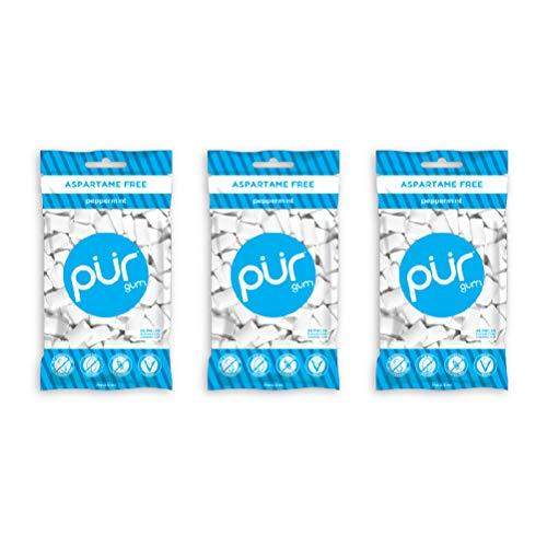 PUR 100% Xylitol Chewing Gum, Sugarless Peppermint, Sugar Free + Aspartame Free + Gluten Free, Vegan & Keto Friendly - Healthy, Low Carb, Simply Pure Natural Flavoured Gum, 55 Pieces (Pack of 3)