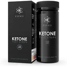 Load image into Gallery viewer, ESENSI Ketone Test Strips. 125 Keto Urine Dip Sticks Accurately Detect and Measure Fat Burning Ketosis Levels in Seconds. Professional UK Reagent Testing Kit for Low Carb or Diabetic Urinalysis - Carb Free Zone
