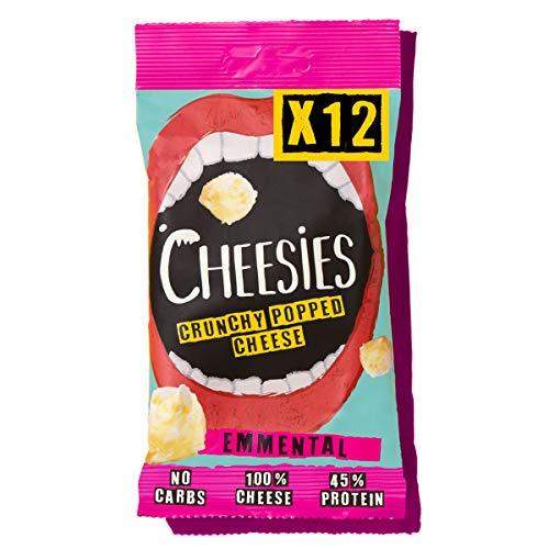CHEESIES Crunchy Cheese Snack, Emmental. No Carb, No Sugar, High Protein, Gluten Free, Vegetarian, Keto 12 x 20g Bags - Carb Free Zone