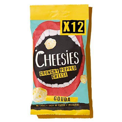 CHEESIES Crunchy Cheese Snack, Gouda. No Carb, No Sugar, High Protein, Gluten Free, Vegetarian, Keto 12 x 20g Bags - Carb Free Zone