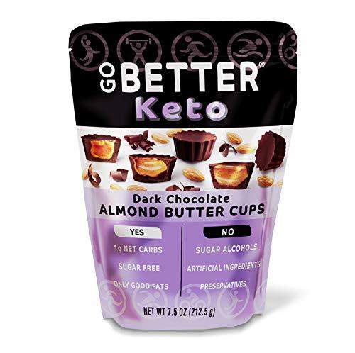GO BETTER Keto Cups | Dark Chocolate with Almond Butter | 1g Net Carb, No Sugar, No Sugar Alcohols, No Artificial Ingredients, No Preservatives | 7.5oz bag - Carb Free Zone