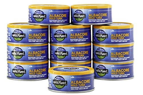 Wild Planet Albacore Wild Tuna, Sea Salt, Keto and Paleo, 3rd Party Mercury Tested, 5 Ounce ,12 Count (Pack of 1)