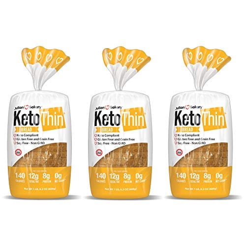 Julian Bakery Keto Thin Bread | 100% Keto | Gluten-Free | Grain-Free | Low Carb | 0 Net Carbs | 3 Pack