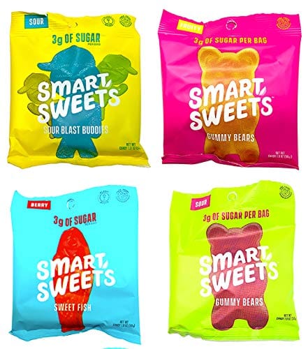 SmartSweets Fruity Gummy Bears, Sour Gummy Bears, Sweet Fish, Sour Buddies, Assortment Pack, Low Carb, Low Sugar, 7.2 oz. Total Keto-Friendly, Stevia Sweetened Fruity