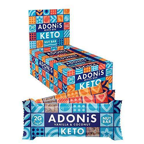 Adonis Keto Bar | Mixed Snack Bars | 100% Natural Nut Snacks, Low Carb, Vegan, Gluten Free, Low Sugar, Paleo (Box of 16)