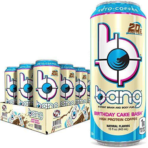BANG Keto Coffee Energy Drink with Chocolate Peanut Butter, Birthday Cake, 12 Count - Carb Free Zone