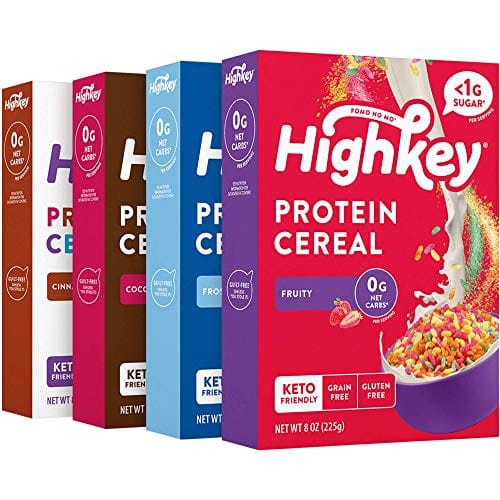 HighKey Protein Snacks - Keto Breakfast Cereals - 0 Net Carb & Zero Sugar, Grain & Gluten Free Cereal Snack - Non GMO Food - Paleo, Diabetic, Ketogenic Flakes - Healthy Grocery Foods - Variety 4 Pk