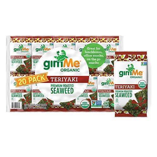 gimMe Organic Roasted Seaweed Sheets - Teriyaki - 20 Count - Keto, Vegan, Gluten Free - Great Source of Iodine and Omega 3’s - Healthy On-The-Go Snack for Kids & Adults - Carb Free Zone
