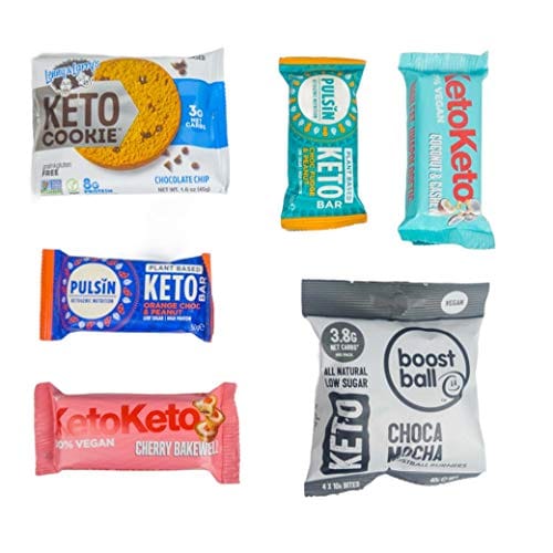Vegan Keto Snack Box high Protein Snack bar box containing Healthy Snacks, Protein Bars, Balls and Bites for Weight Loss and Followers of a Keto Low carb and Low Sugar Diet