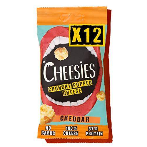 CHEESIES Crunchy Cheese Snack, Cheddar. No Carb, No Sugar, High Protein, Gluten Free, Vegetarian, Keto (12 x 20g Bags) - Carb Free Zone