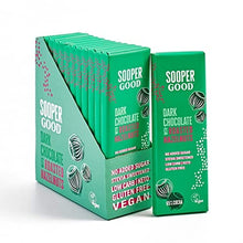 Load image into Gallery viewer, Sugar Free and Vegan Dark Chocolate Bars by Soopergood – Keto Friendly - Low Carb - Gluten Free - 65% Cacao with roasted hazelnuts – Sweetened with Stevia – Box of 12 x 40g
