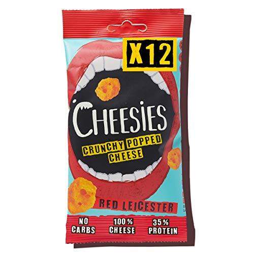 CHEESIES Crunchy Cheese Snack, Red Leicester. No Carb, No Sugar, High Protein, Gluten Free, Vegetarian, Keto 12 x 20g Bags - Carb Free Zone