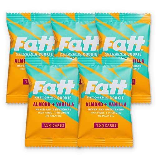 Fatt (aka Fattbar) Ketogenic Butter Cookies (Almond & Vanilla, 5-Pack) | New Name - Same Keto Cookie | 1.5g Carbs | Super Fats Natural Keto Snacks | Low Carb, High Fibre, Low Sugar, Sweetener Free - Carb Free Zone