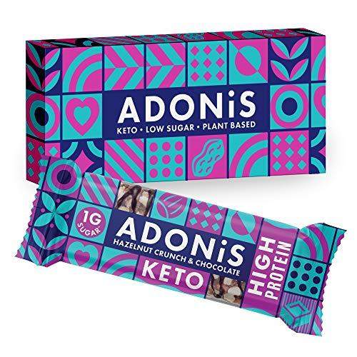 Adonis Keto Protein Bars | Hazelnut Crunch & Chocolate Snack Bars | 100% Natural Nut Snacks, Low Carb, High in Protein, Vegan, Gluten Free, Low Sugar, Paleo - Box of 6 - Carb Free Zone