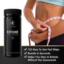 Load image into Gallery viewer, ESENSI Ketone Test Strips. 125 Keto Urine Dip Sticks Accurately Detect and Measure Fat Burning Ketosis Levels in Seconds. Professional UK Reagent Testing Kit for Low Carb or Diabetic Urinalysis - Carb Free Zone
